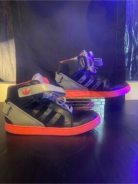 adidas High-Top Sneakers in Black, Gray and Bright Pink
